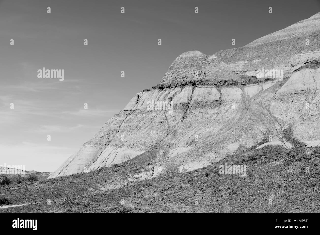 La topographie dans le parc provincial Dinosaur, en Alberta, au Canada, en monochrome ; Site du patrimoine mondial de l'UNESCO Banque D'Images