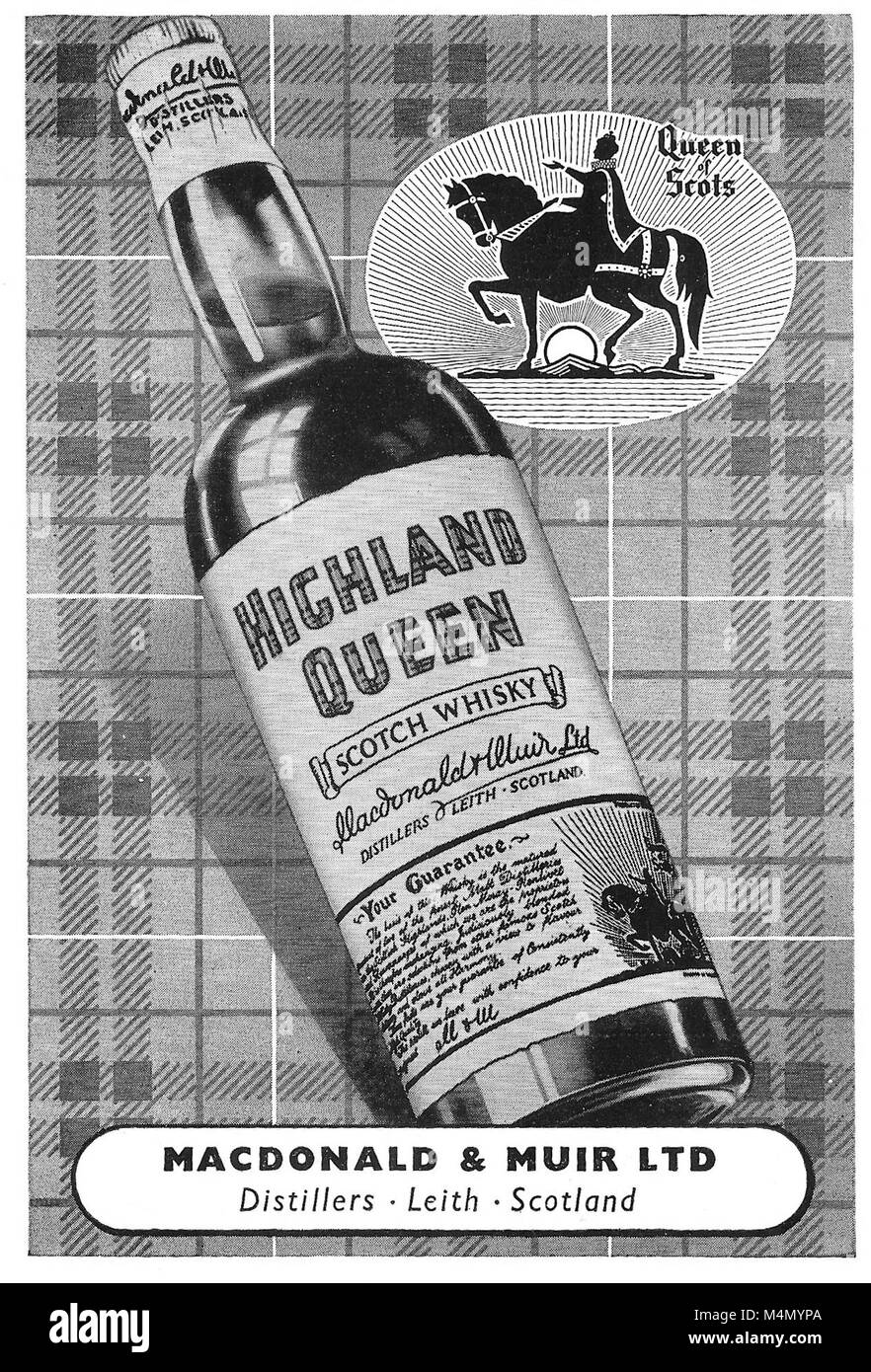 Scotch whisky Highland Queen annonce, publicité dans Country Life Magazine UK 1951 Banque D'Images