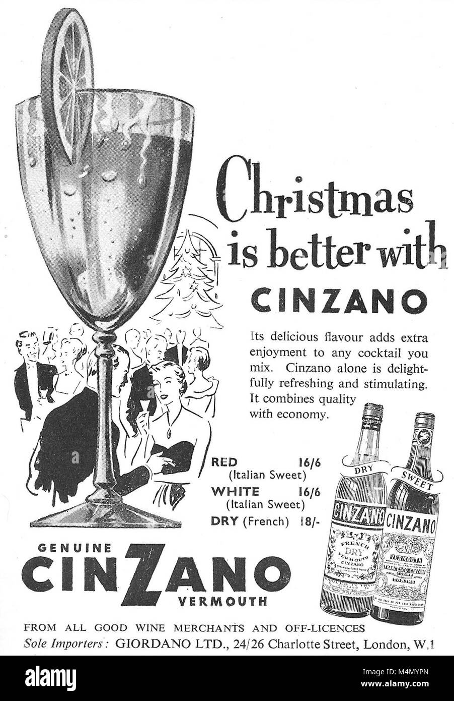Noël est mieux avec Vermouth Cinzano, annonce la publicité dans Country Life Magazine UK 1951 Banque D'Images