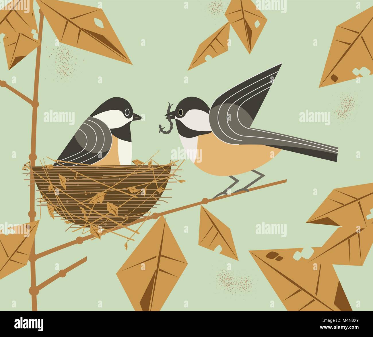 Couple Doiseaux Mésange Cute Cartoon Bande Dessinée