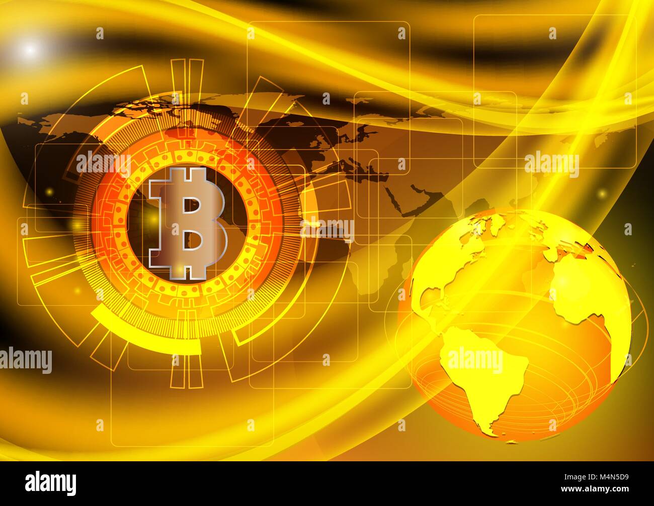 La monnaie numérique Bitcoin et de la terre technologie concept background, vector illustration (NASA) Illustration de Vecteur