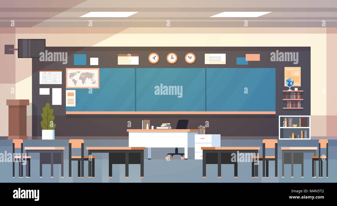 L'intérieur de classe Classe d'école vide avec un bureau et conseil Illustration de Vecteur