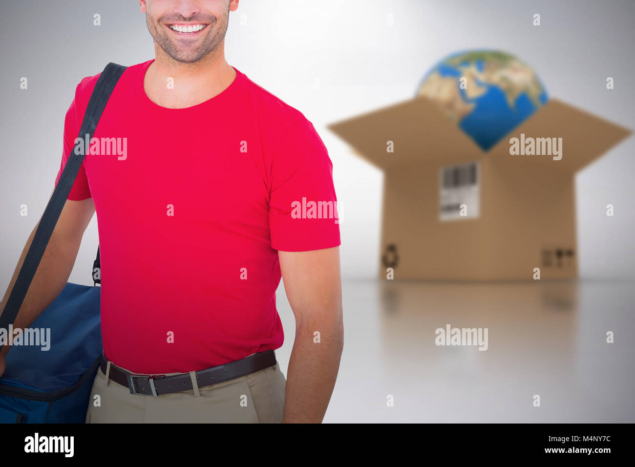 Image 3D composite de pizza delivery man holding bag Banque D'Images