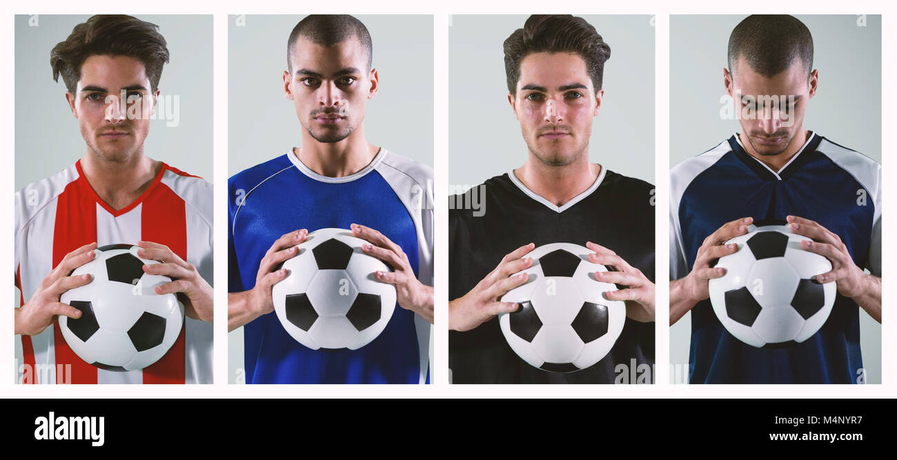 Image composite de portrait de l'athlète confiante holding football Banque D'Images