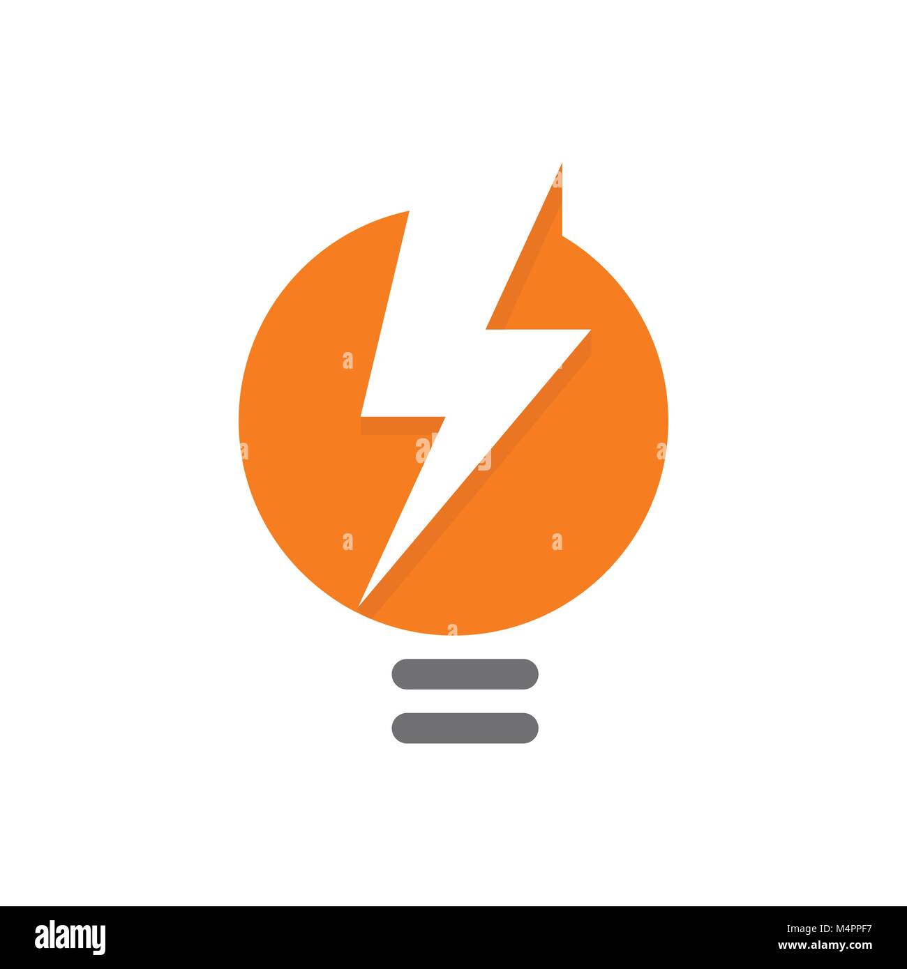 Lampe Orange abstract logo, lighbulb avec silhouette blanche de la foudre, de l'énergie électrique, idée créative ou une nouvelle pensée vector symbole sur fond blanc. Illustration de Vecteur