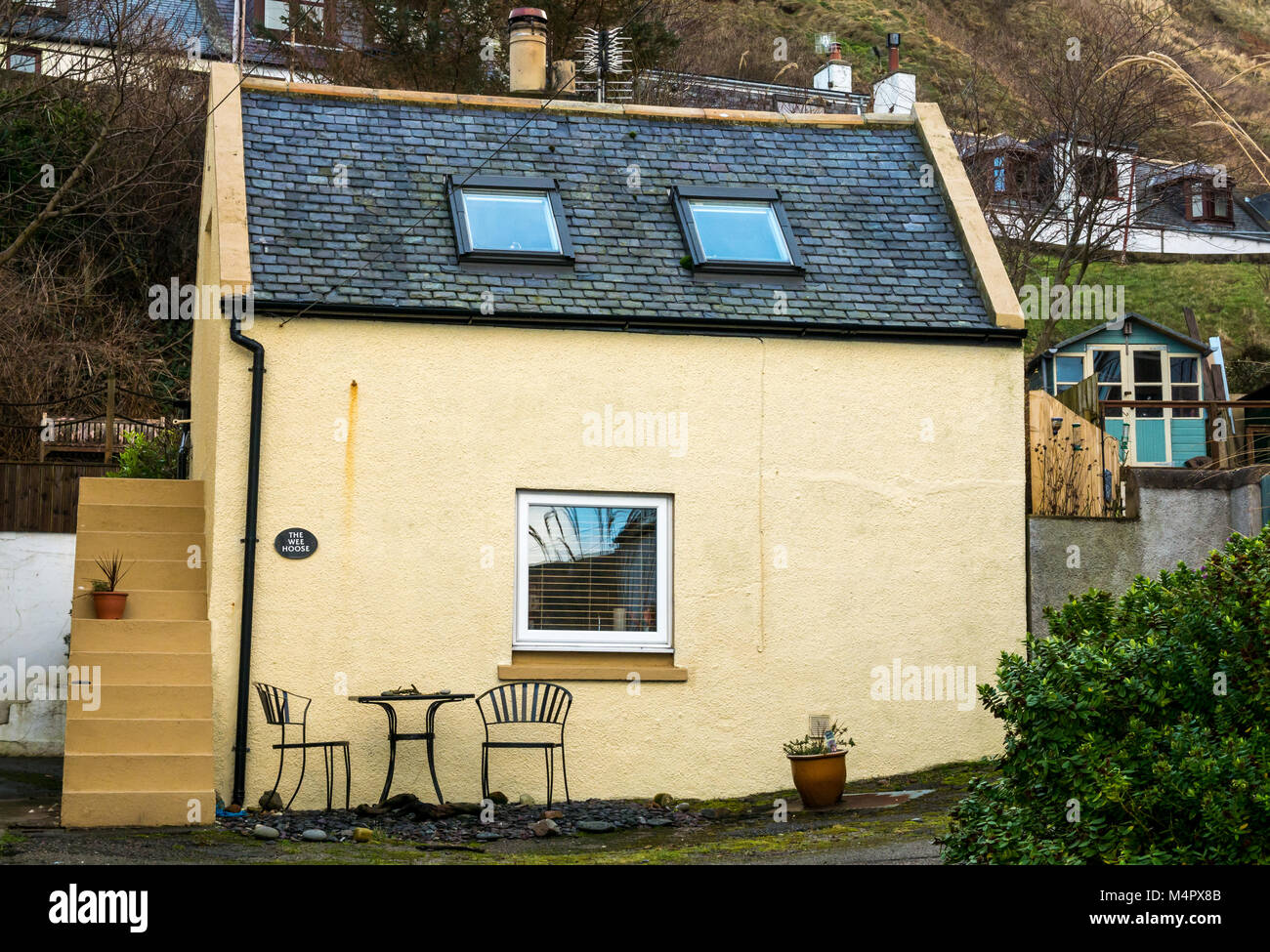Petite maison appelée Wee Hoose, village pittoresque, Gardenstown, Aberdeenshire, Écosse, Royaume-Uni Banque D'Images