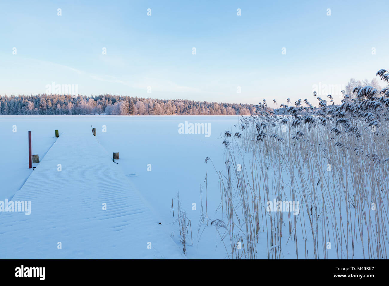 Le lac d'hiver en Finlande Banque D'Images