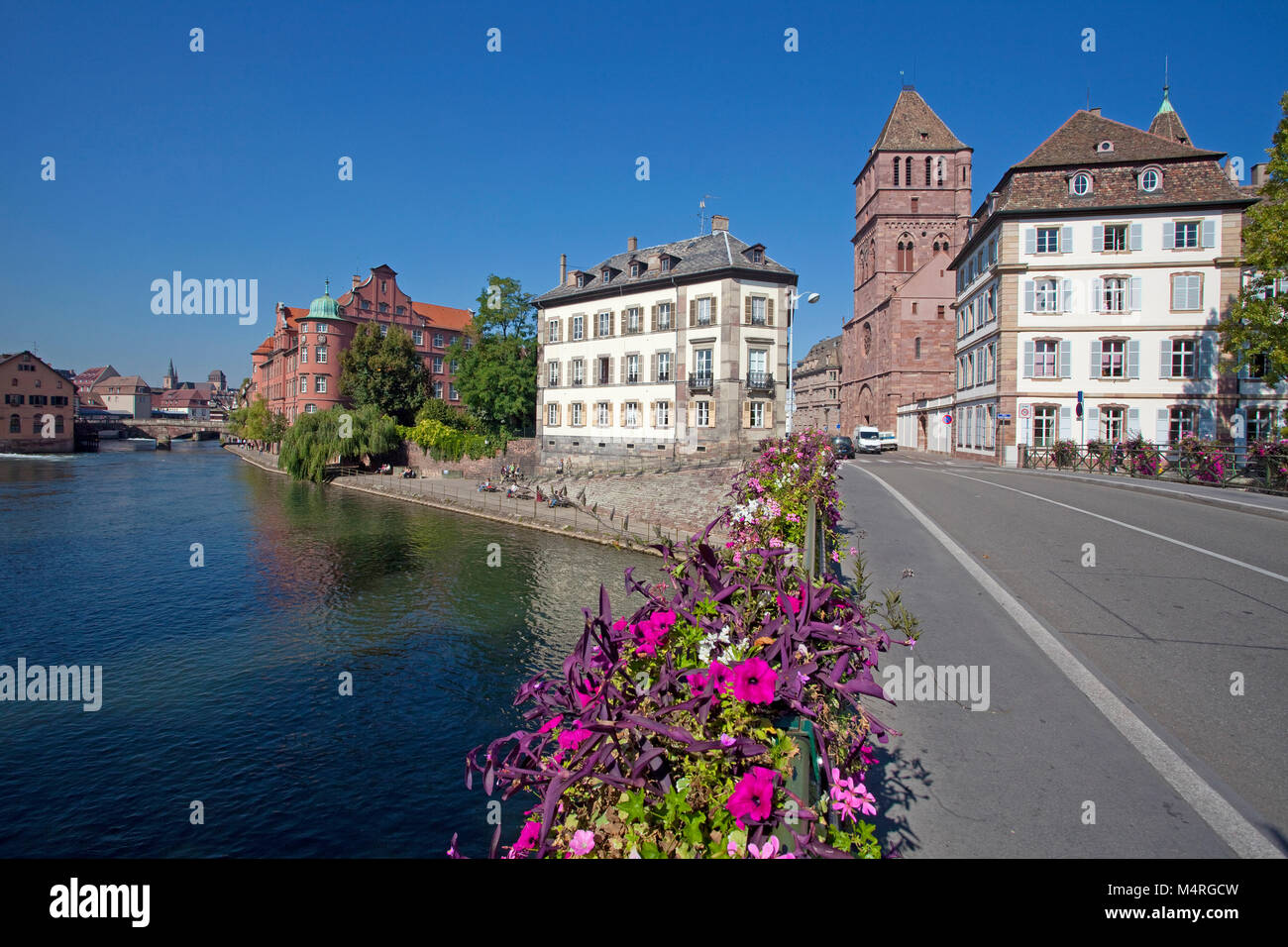 Vue sur l'Ill et de l'église St Thomas, Strasbourg, Alsace, Bas-Rhin, France, Europe Banque D'Images