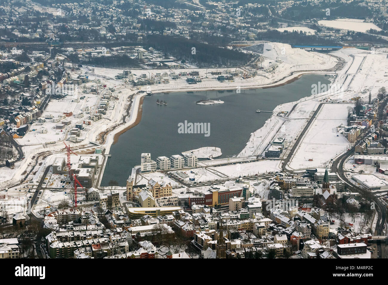 Vue aérienne, l'Emscher, Phoenix Lake, une ancienne usine sidérurgique Hörde Dortmund, Dortmund, Ruhr, Nordrhein-Westfalen, Allemagne, Europe, région de la Ruhr, l'Europe, l'AERI Banque D'Images