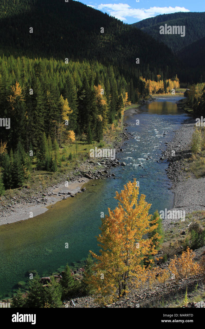 Tablier de la rivière Flathead..Middle Fork de la rivière Flathead. Banque D'Images