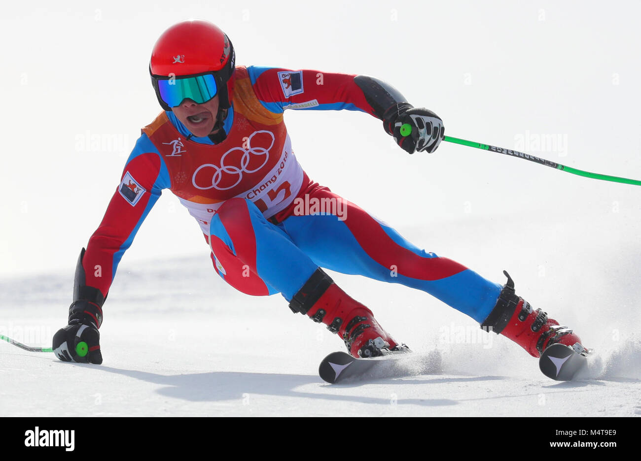 18 février 2018, la Corée du Sud, Pyeongchang, Jeux Olympiques, le ski  alpin, le slalom géant, les hommes, la chaleur, 1er centre alpin de  Yongpyong : Matthieu Osch de Luxembourg en action.