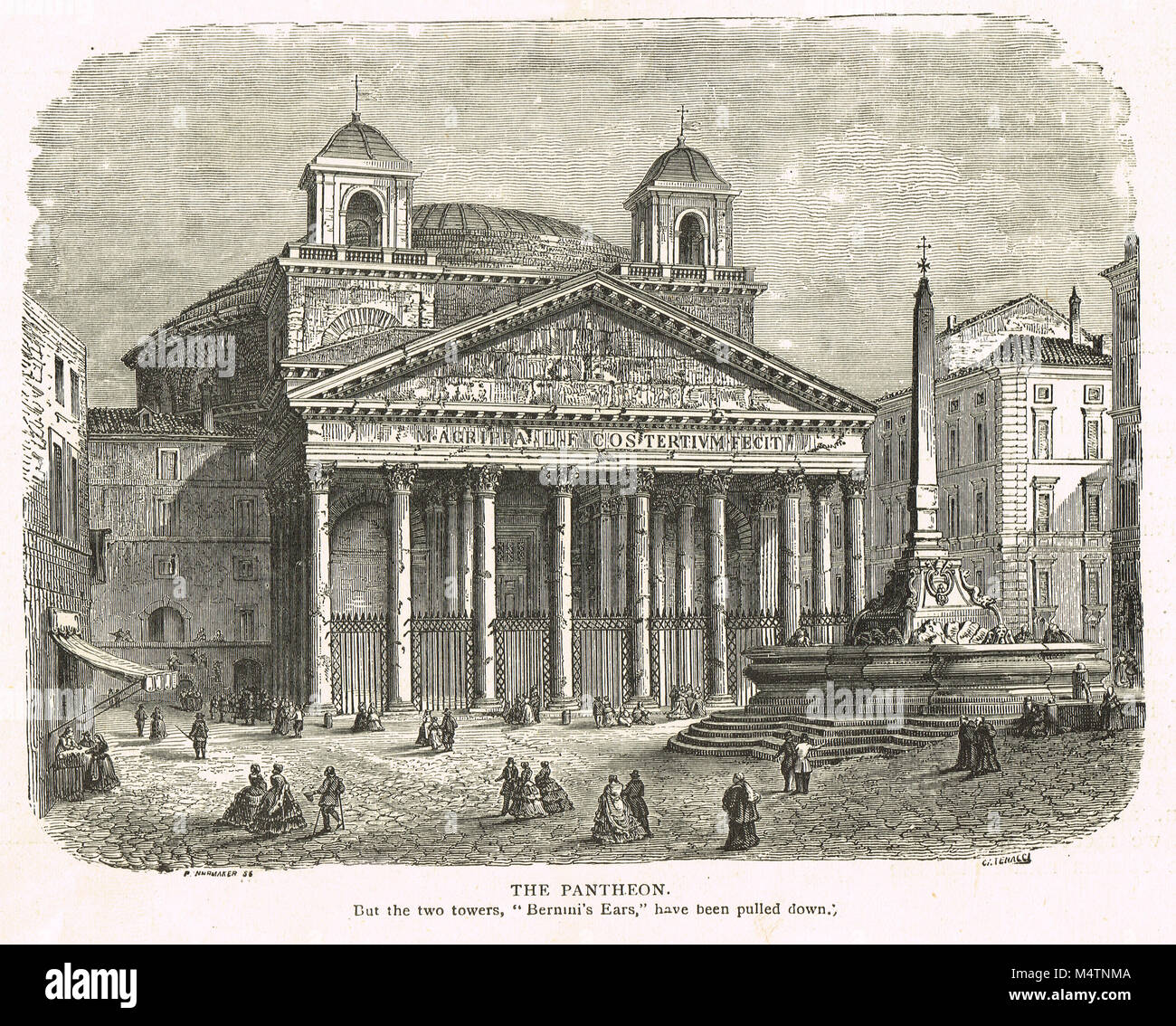 Le Panthéon de Rome, montrant les deux clochers ajoutés au 17ème siècle et supprimé à la fin du 19e. Banque D'Images