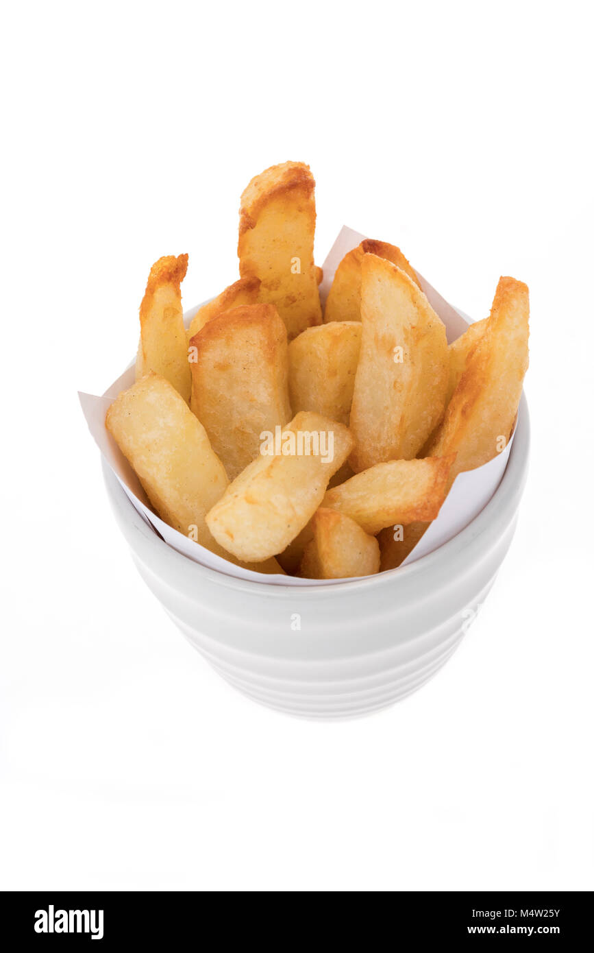 Bol de frites - Fond blanc Banque D'Images