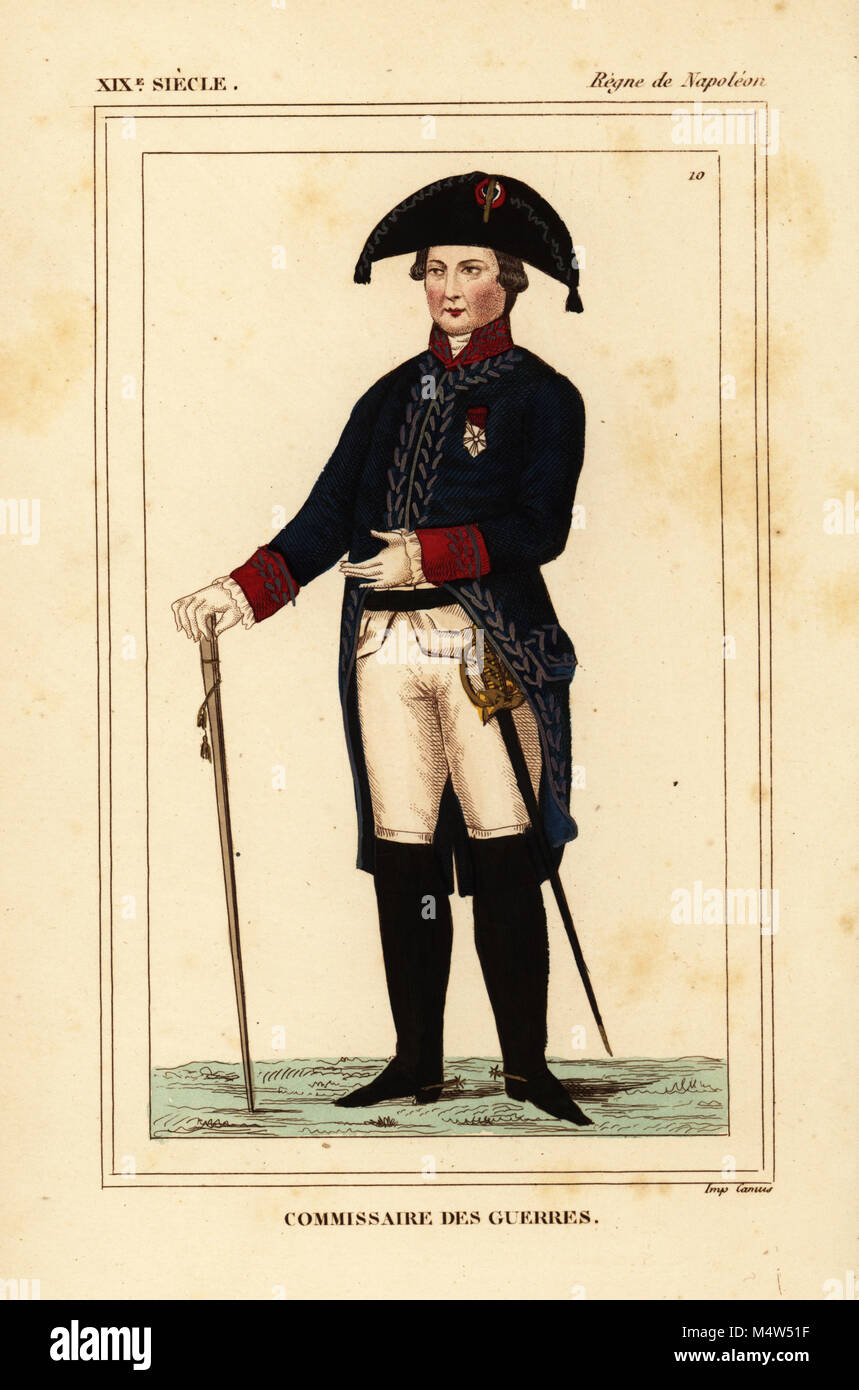 De l'uniforme anglais Napoleionic Commissaire des guerres, l'époque. Lithographie coloriée par Léopold Massard de : Le Bibliophile Jacob aka Paul Lacroix Costumes historiques de la France (Costumes historiques de la France), Administration de librairie, Paris, 1852. Banque D'Images