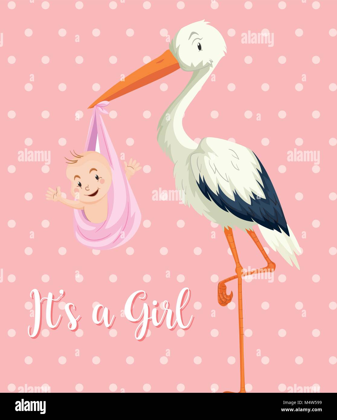 Bebe Cigogne Avec Bebe Fille Sur Fond Rose Illustration Image Vectorielle Stock Alamy