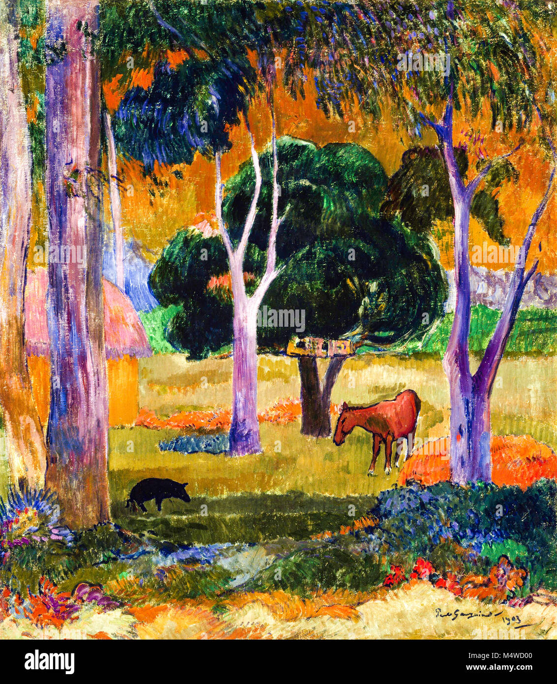 PEINTURE À L'HUILE expressionniste vintage paysage de route EUR 230,95