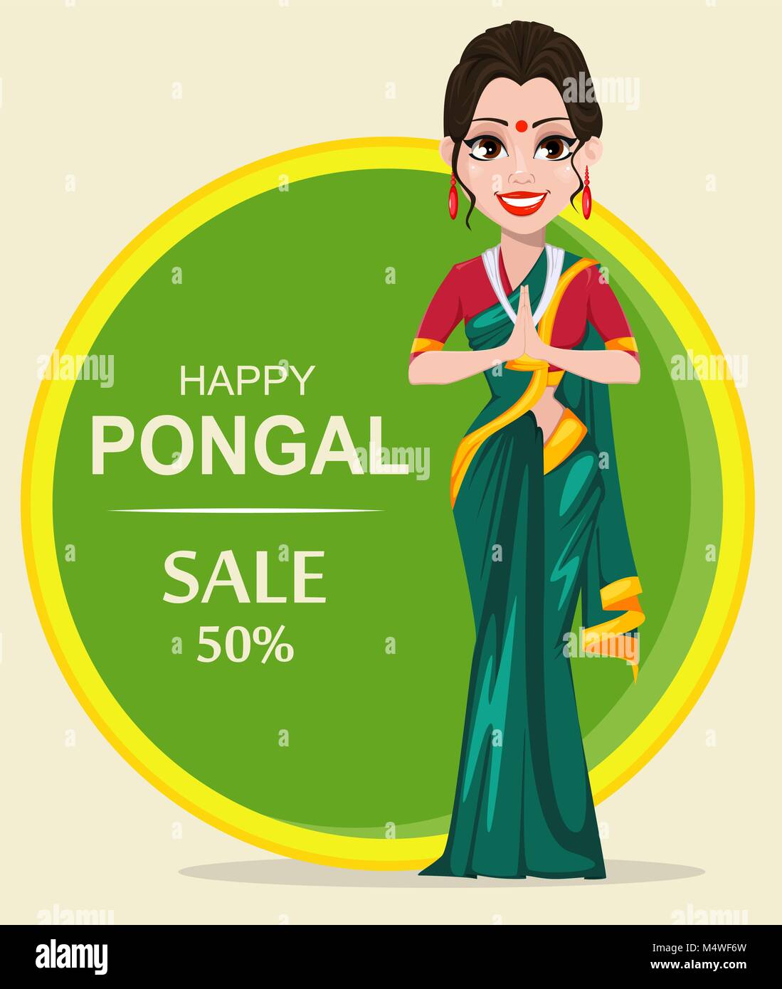 Fille indienne. Happy Pongal carte de vœux. Makar sankranti. Vector illustration Illustration de Vecteur