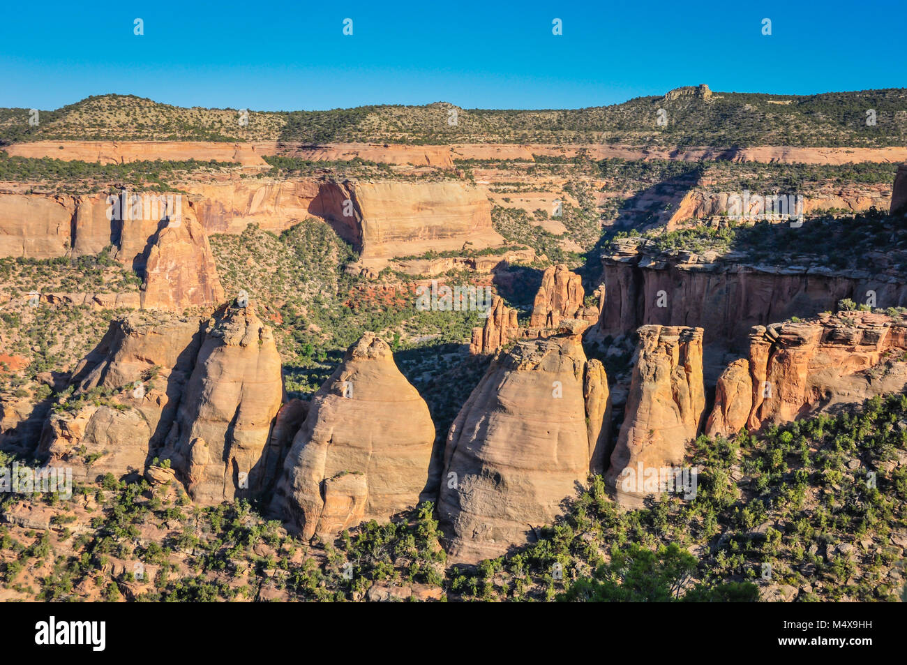 Les cheminées à Colorado National Monument montrer les effets et la forme de l'érosion. Banque D'Images