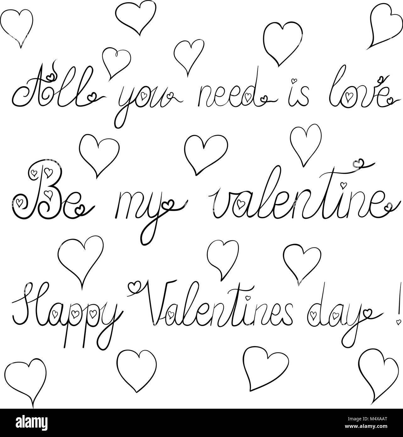 Encre vecteur valentine day - lettrage tout ce qu'il vous faut, c'est l'amour, être mon Valentin, happy Valentines Day Illustration de Vecteur