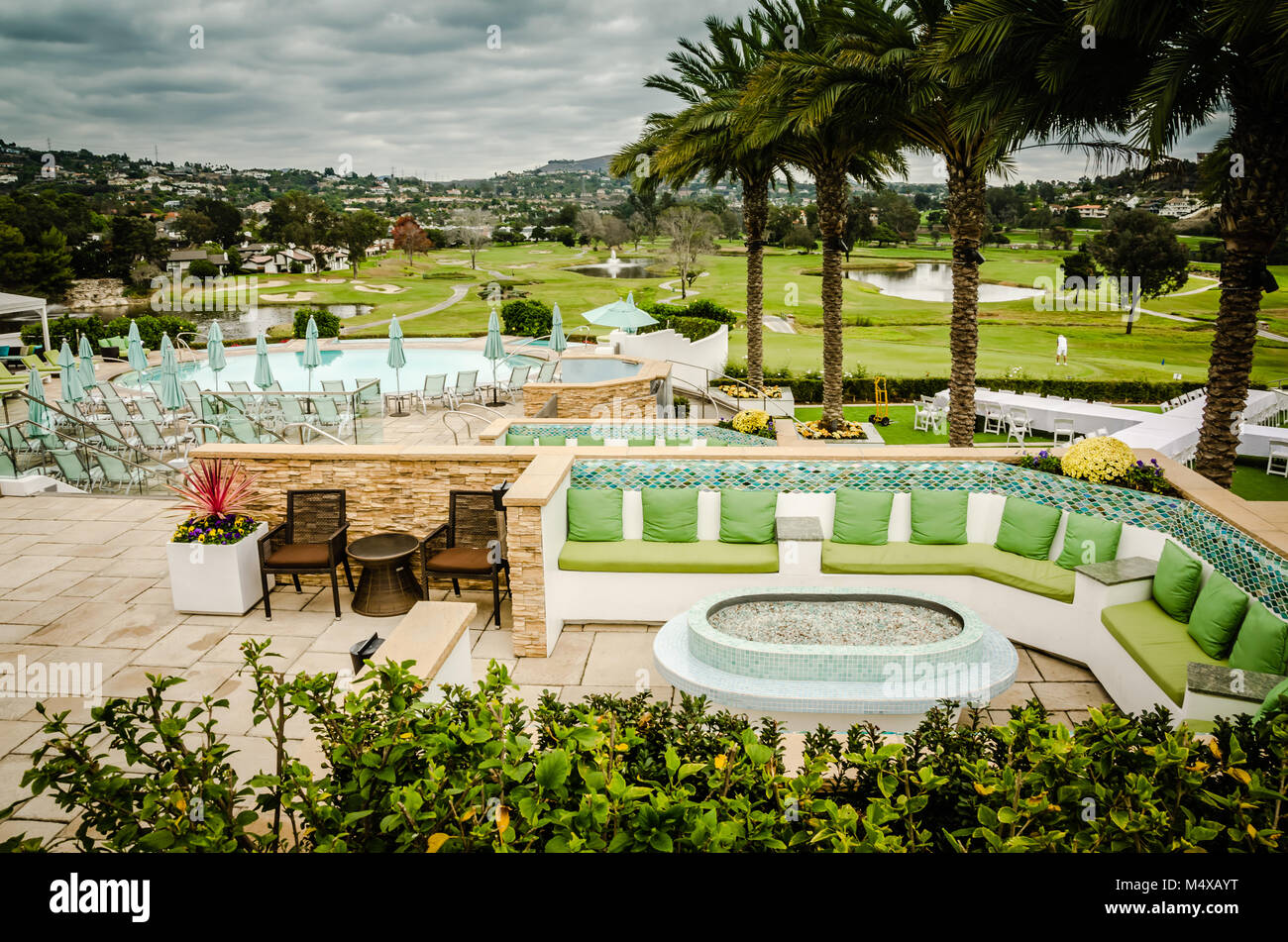 Belle terrasse extérieure et des raisons chez luxury resort à Carlsbad, en Californie. Banque D'Images