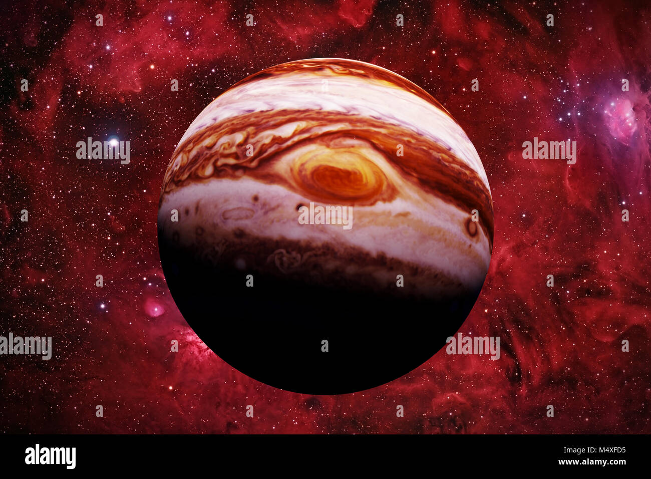 La planète Jupiter en face de la belle nébuleuse de l'espace Banque D'Images