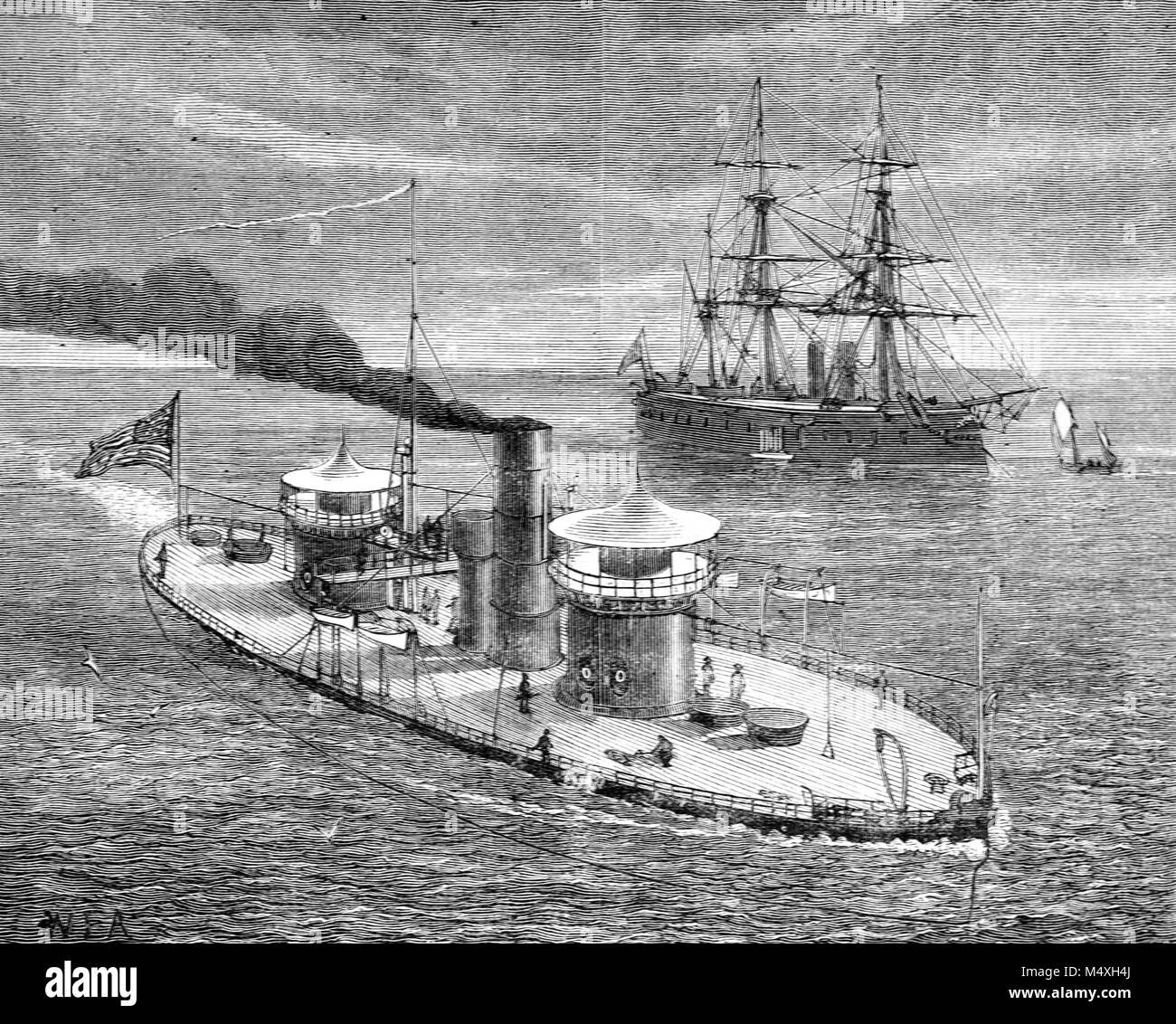Le second USS Miantonomah (BM-5), à coque en fer double-tourelle de cuirassé américain ou hysteria (1874-1922) Banque D'Images