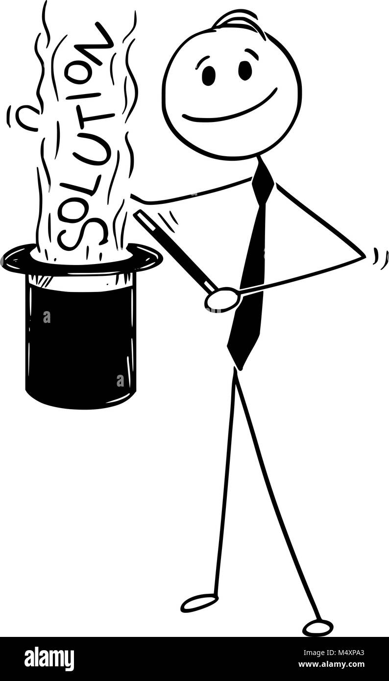 Caricature de Businessman magicien et magie Problème Solution Illustration de Vecteur