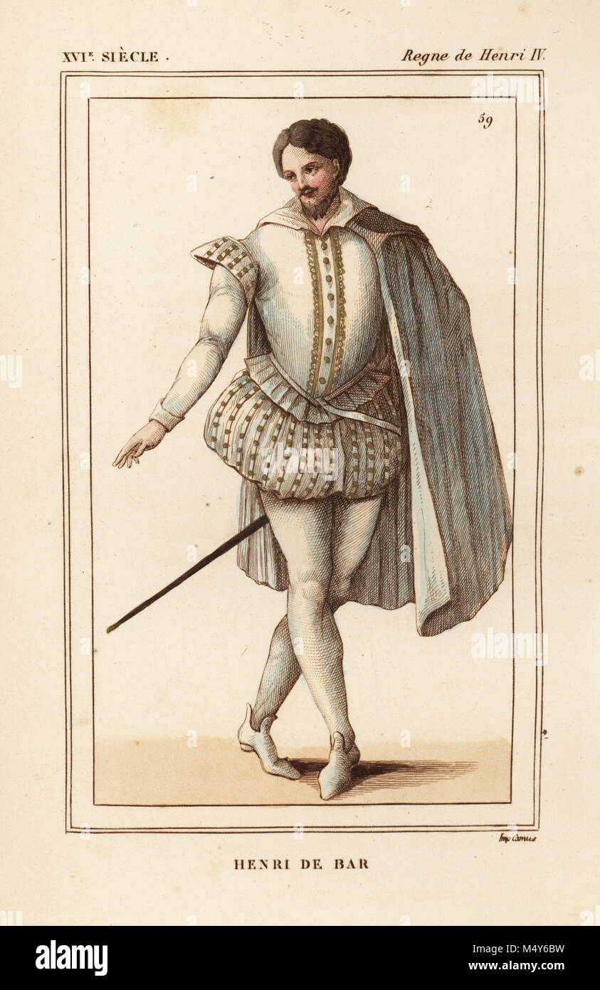 Henry II le Bon, duc de Lorraine et de Bar, 1563-1624. Lithographie coloriée après une impression 1599 du mariage de Henri IV et de Marie de Médicis de : Le Bibliophile Jacob aka Paul Lacroix Costumes historiques de la France (Costumes historiques de la France), Administration de librairie, Paris, 1852. Banque D'Images