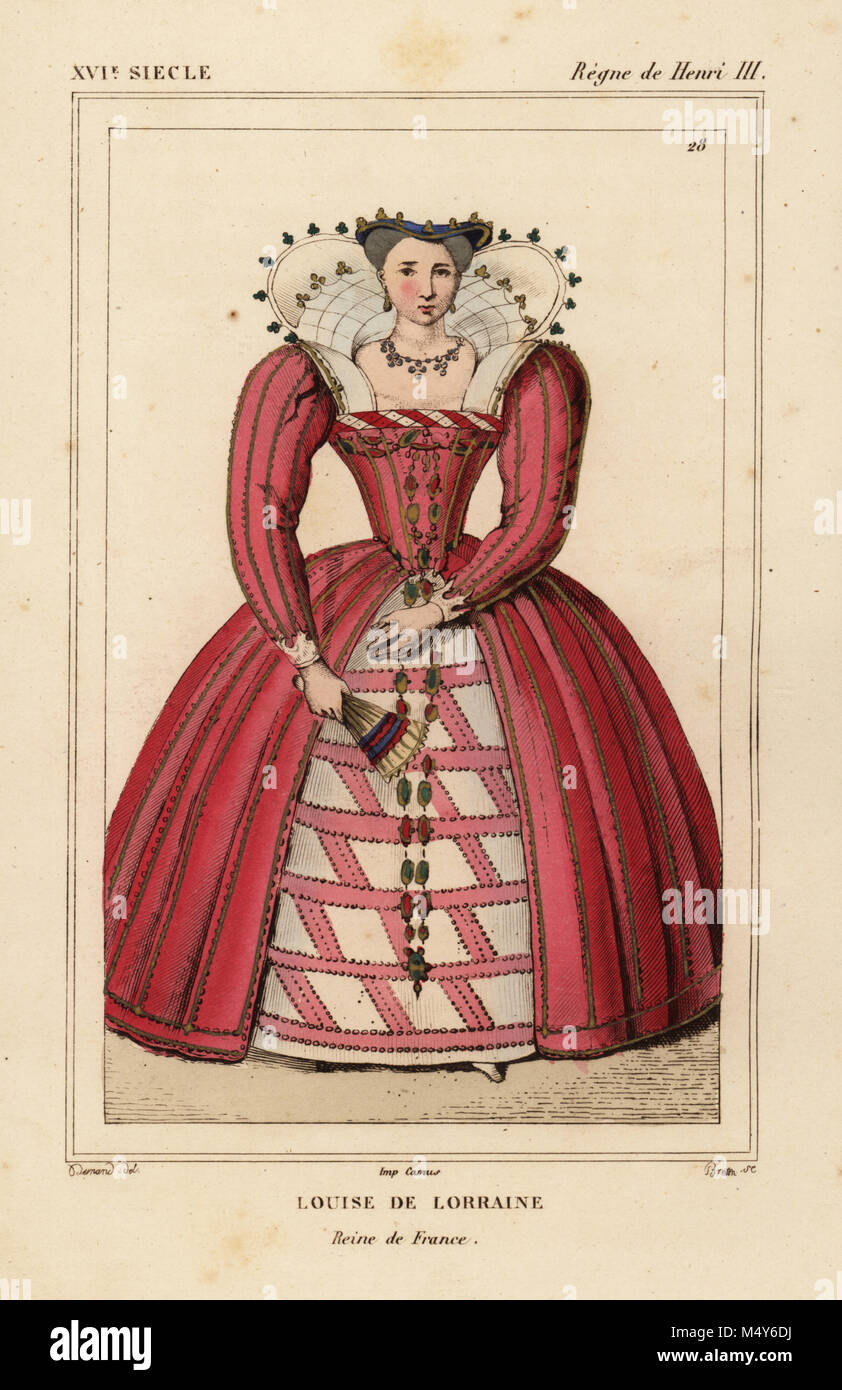 Louise de Lorraine, reine de France, épouse du roi Henri III de France. Illustration par Dunand, lithographie de Breton après un portrait de Roger de Gaignieres' images portfolio IX 54 de : Le Bibliophile Jacob aka Paul Lacroix Costumes historiques de la France (Costumes historiques de la France), Administration de librairie, Paris, 1852. Banque D'Images