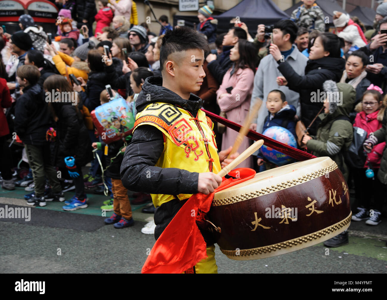 Le Nouvel An chinois 2018, année du Chien, Festival à Manchester, UK Banque D'Images