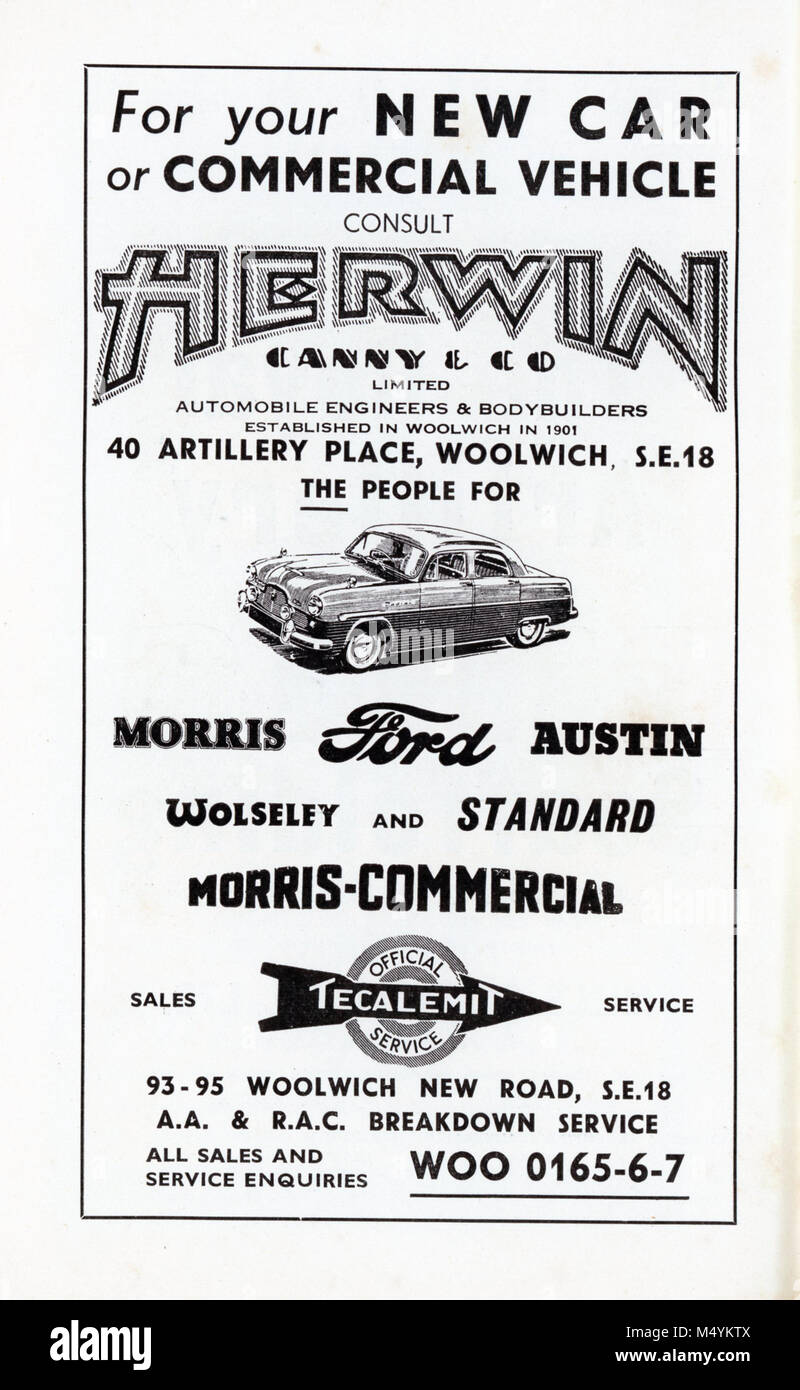 Publicité tirée de l'année 1954 pour l'Artillerie royale de Woolwich Tatouage Projecteur Stadium Banque D'Images