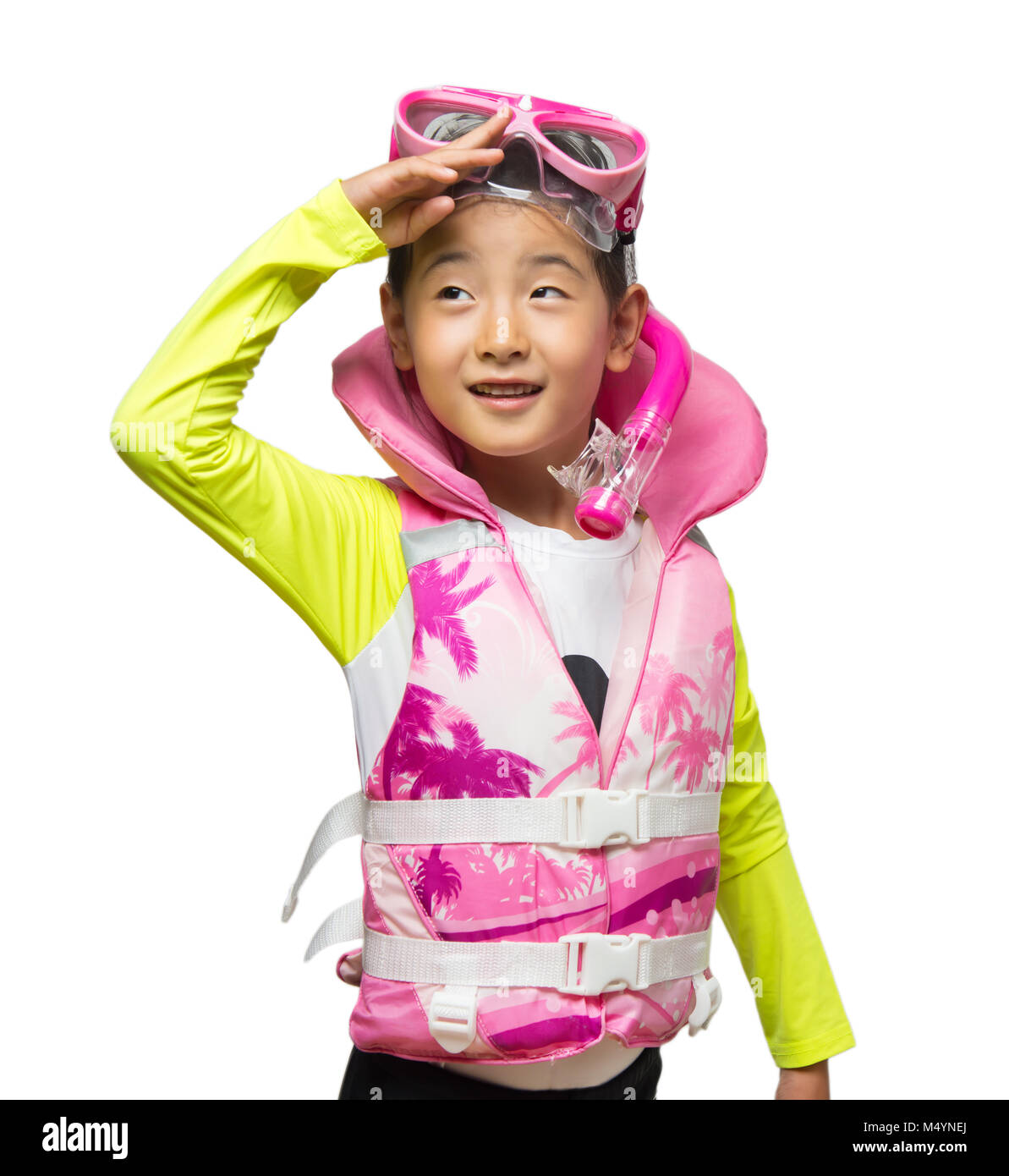 Asian girl portant un gilet et tuba set Banque D'Images
