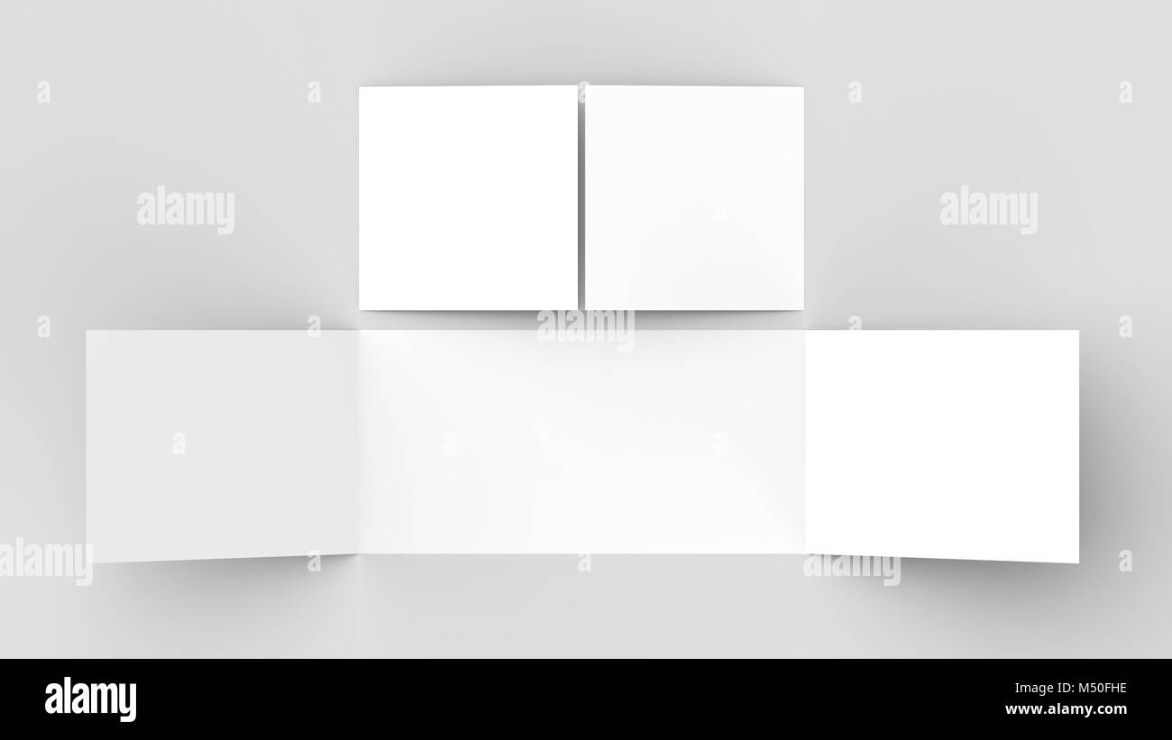 - Paysage horizontal gate maquette brochure isolé sur fond gris doux. Illustration 3D Banque D'Images
