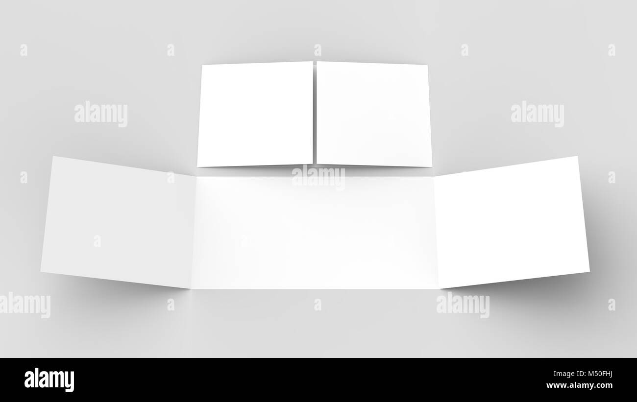 - Paysage horizontal gate maquette brochure isolé sur fond gris doux. Illustration 3D Banque D'Images