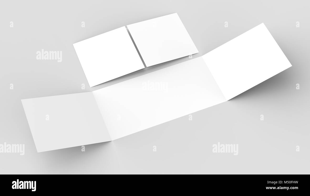 - Paysage horizontal gate maquette brochure isolé sur fond gris doux. Illustration 3D Banque D'Images