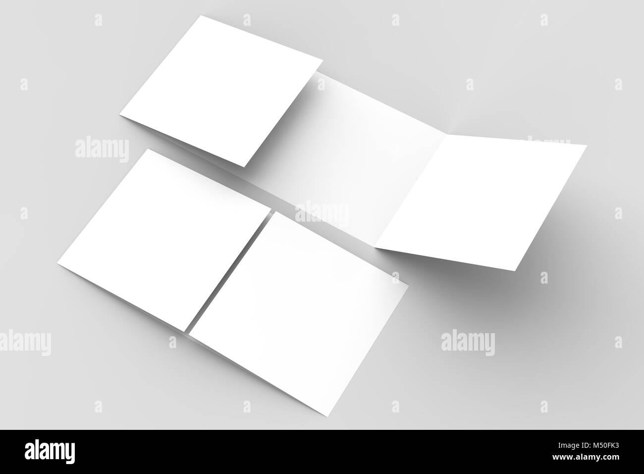 - Paysage horizontal gate maquette brochure isolé sur fond gris doux. Illustration 3D Banque D'Images