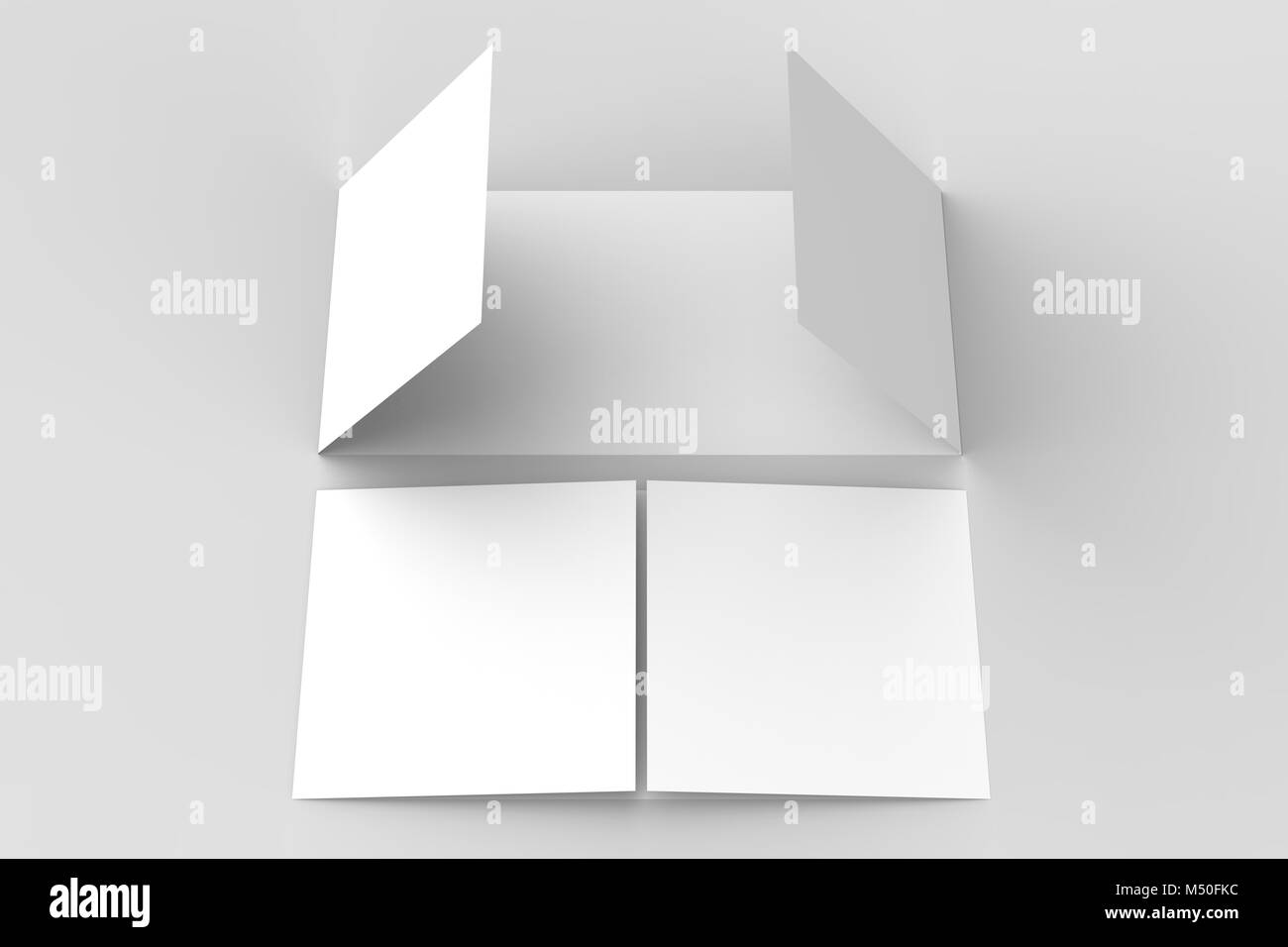 - Paysage horizontal gate maquette brochure isolé sur fond gris doux. Illustration 3D Banque D'Images
