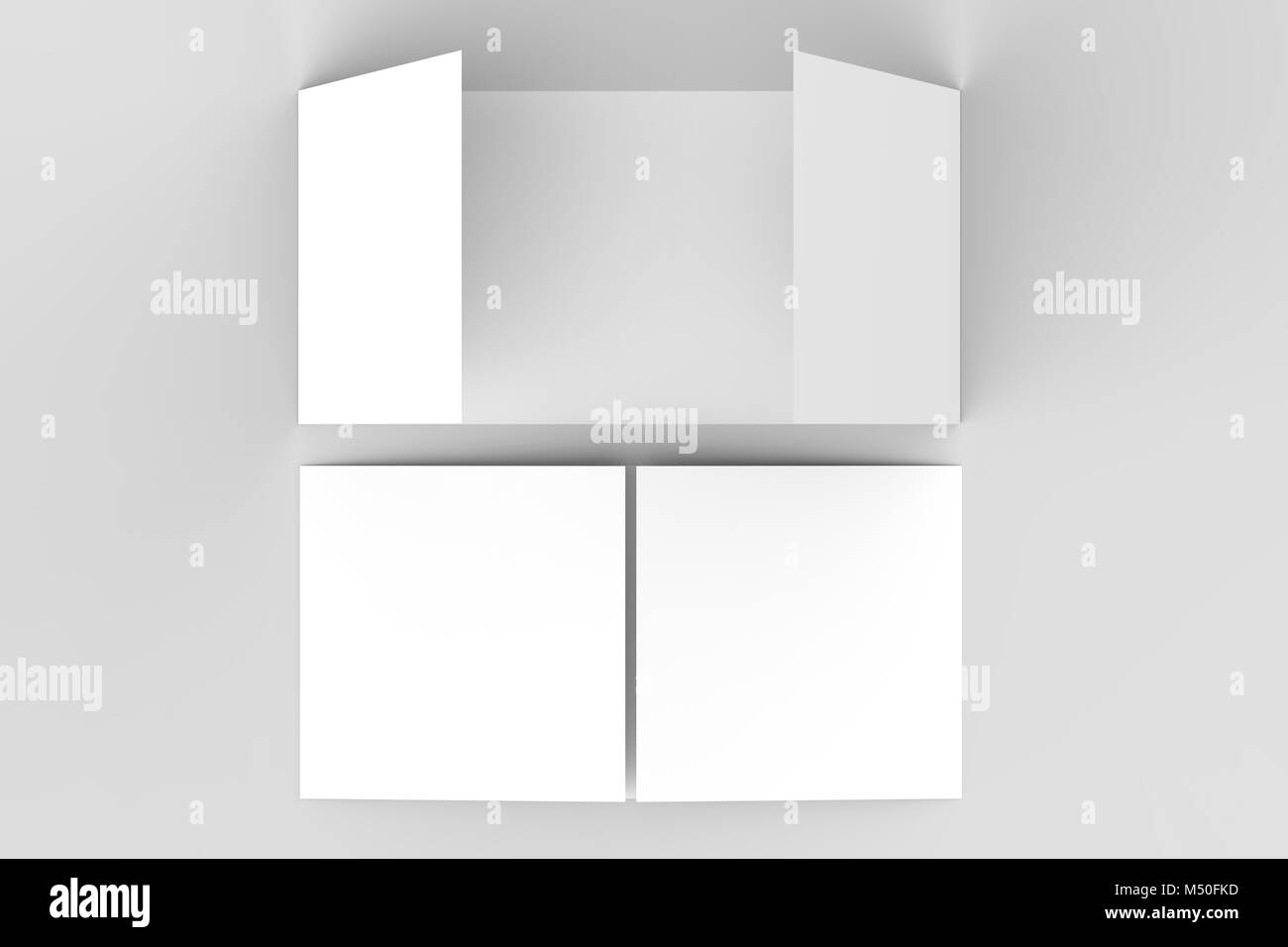 - Paysage horizontal gate maquette brochure isolé sur fond gris doux. Illustration 3D Banque D'Images