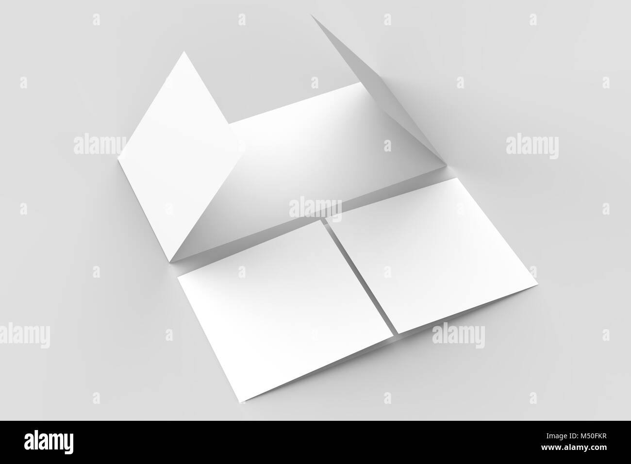 - Paysage horizontal gate maquette brochure isolé sur fond gris doux. Illustration 3D Banque D'Images