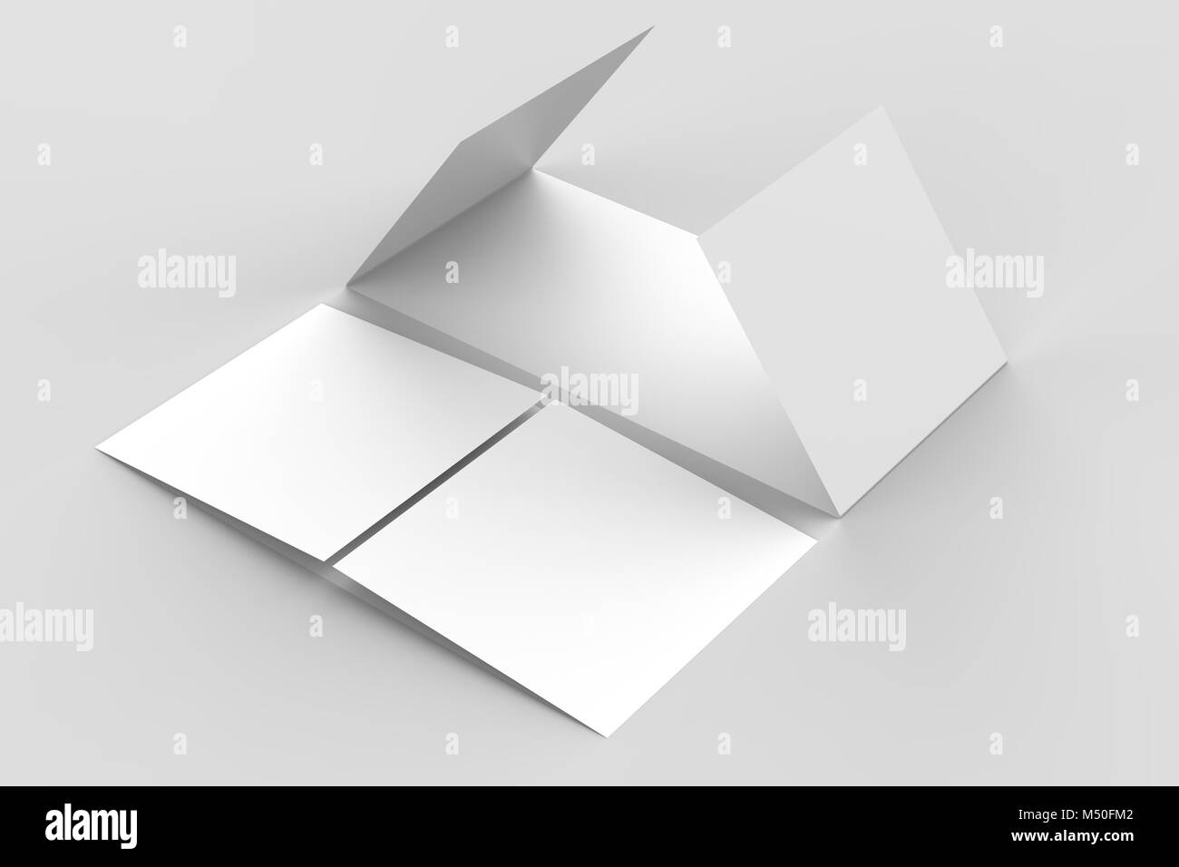 - Paysage horizontal gate maquette brochure isolé sur fond gris doux. Illustration 3D Banque D'Images