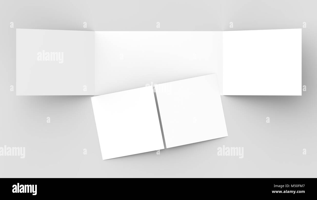 - Paysage horizontal gate maquette brochure isolé sur fond gris doux. Illustration 3D Banque D'Images