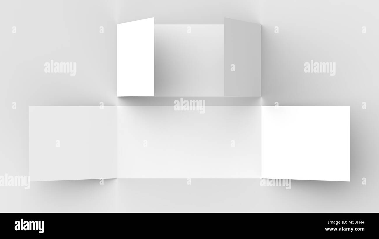 - Paysage horizontal gate maquette brochure isolé sur fond gris doux. Illustration 3D Banque D'Images