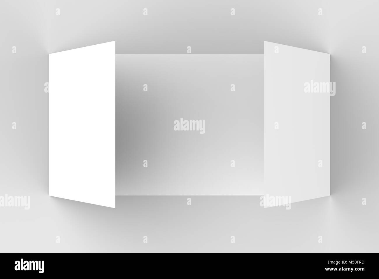 - Paysage horizontal gate maquette brochure isolé sur fond gris doux. Illustration 3D Banque D'Images