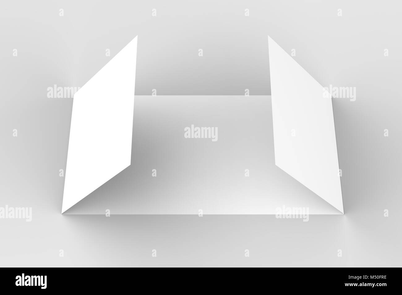 - Paysage horizontal gate maquette brochure isolé sur fond gris doux. Illustration 3D Banque D'Images