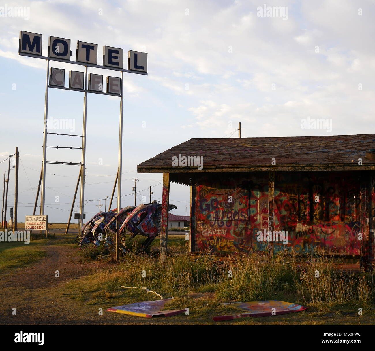 VW Bug limaces,Ranch Conway/Dos,Texas,Route 66 Banque D'Images