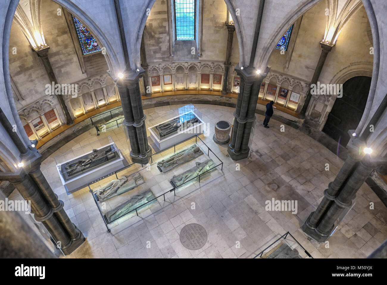 Paris, France - le 9 février 2018 : Les anciens sarcophages des Templiers dans le Temple Church Banque D'Images