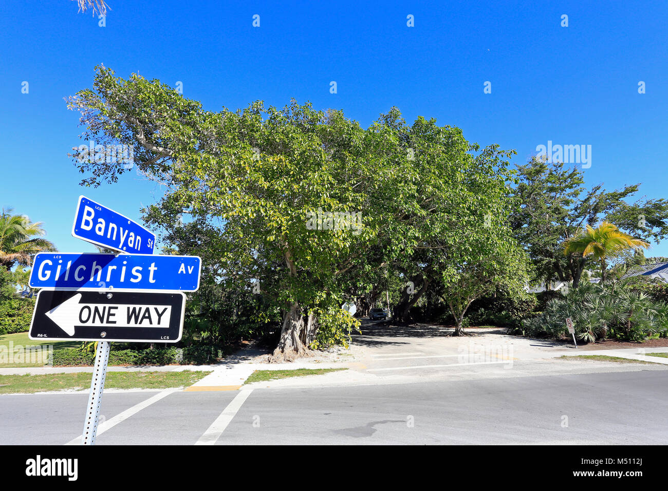 Le Banyan Street à Boca Grande, Gasparilla Island, Florida, USA Banque D'Images