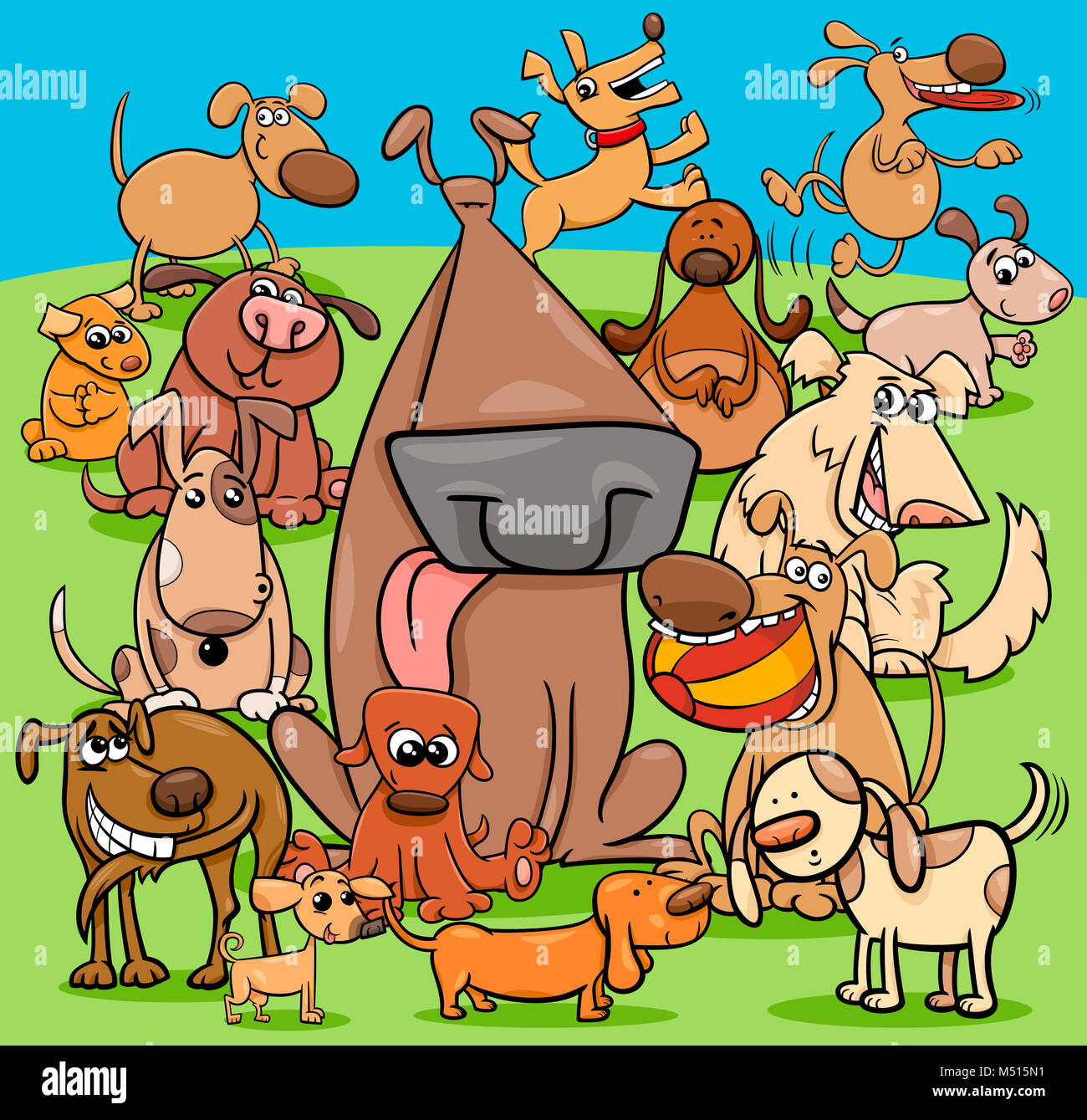 Les chiens espiègles personnages de group Banque D'Images