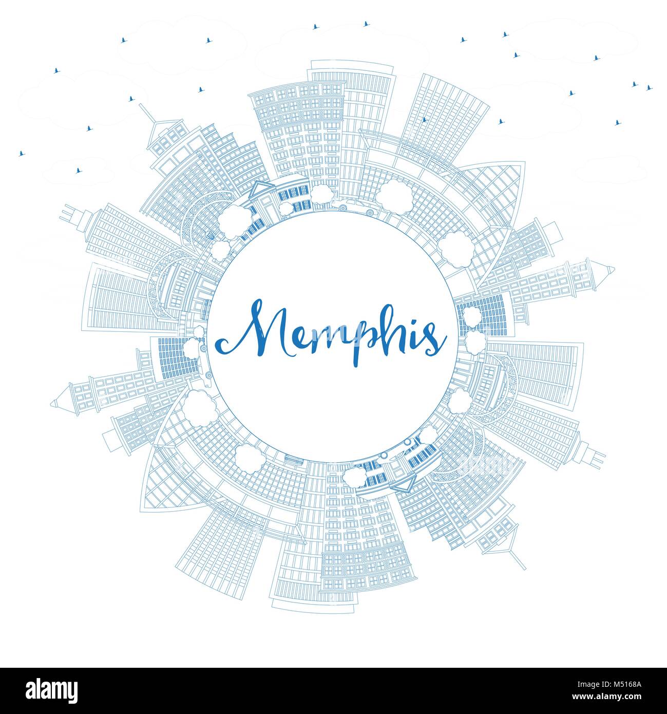 Contours Memphis USA City Skyline avec bâtiments bleu et copier l'espace. Vector Illustration. Les voyages d'affaires et tourisme Concept Illustration de Vecteur