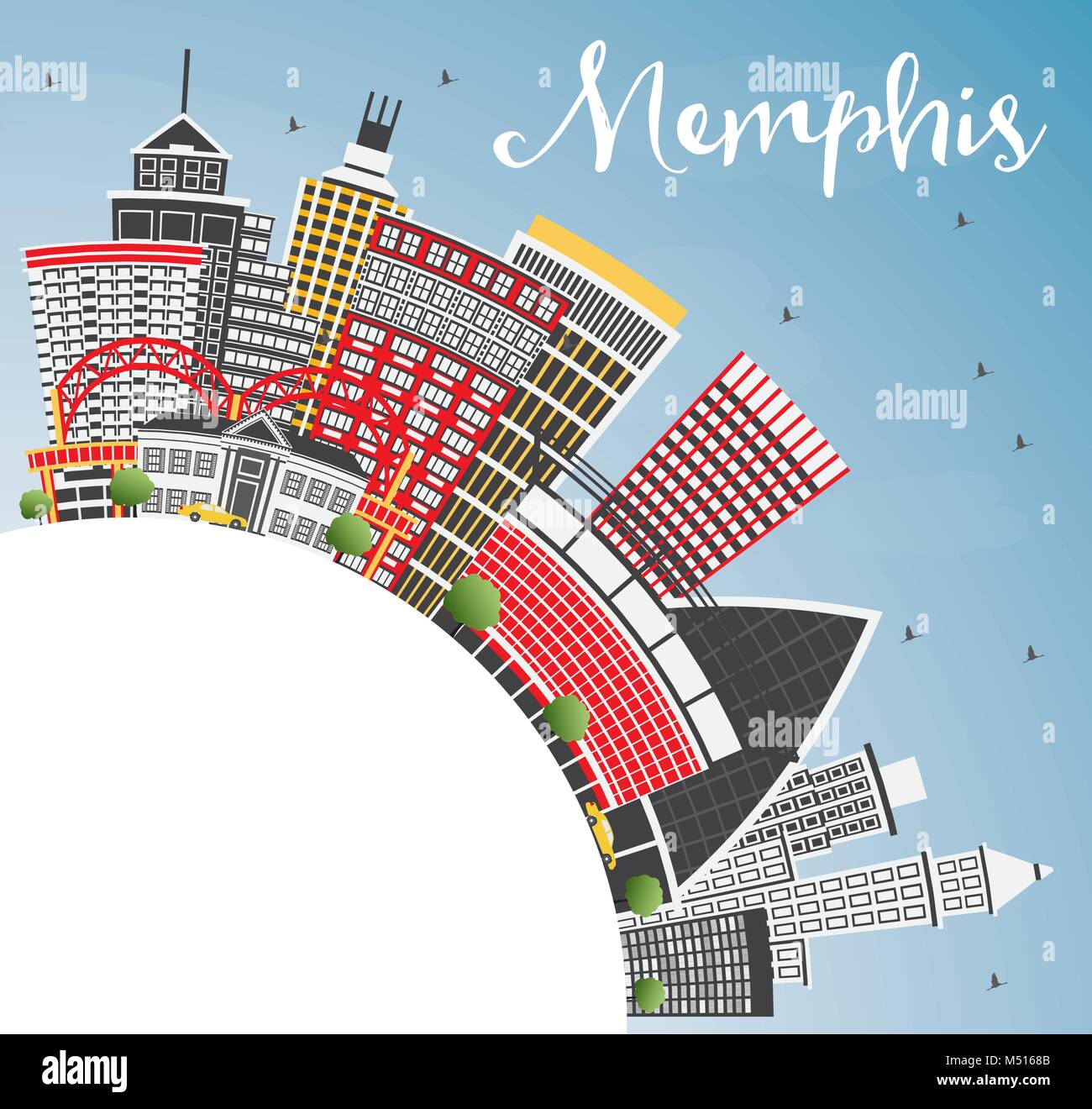 Memphis USA City Skyline avec Bâtiments, couleur bleu ciel et l'espace de copie. Vector Illustration. Les voyages d'affaires et tourisme Concept Illustration de Vecteur